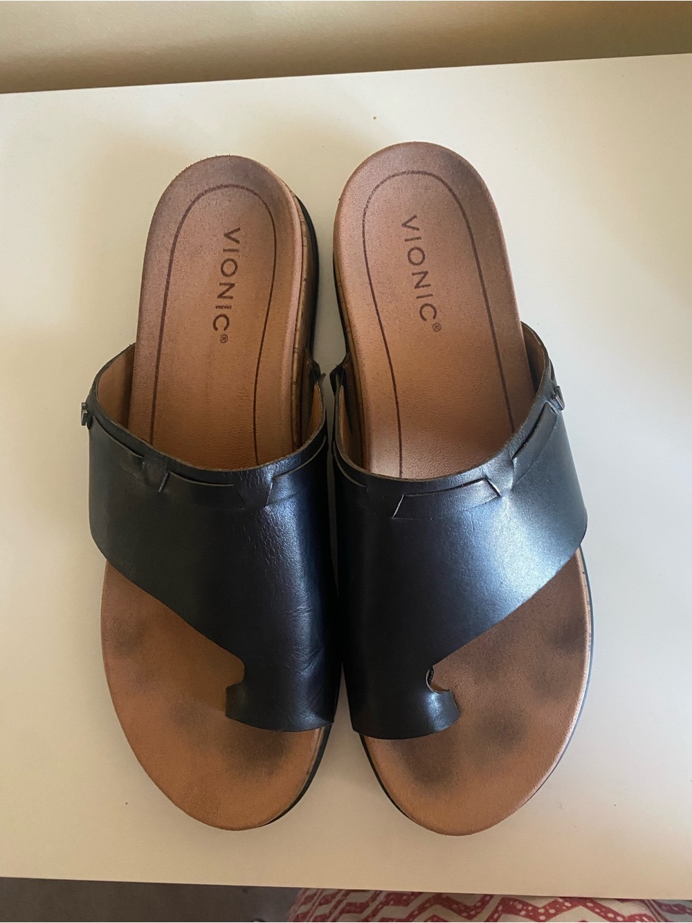 Vionic Cindy Black Leather Toe Ring Slide Sandals Orthotic Comfort US 12 - Picture 4 of 12